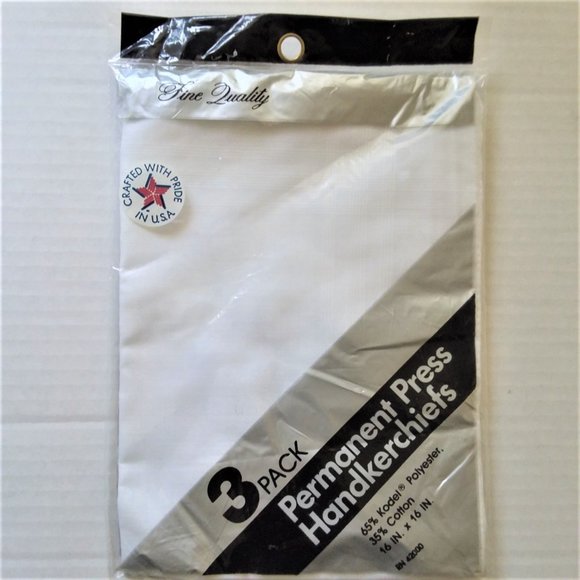 VTG Handkerchiefs 3 pack New 1960's USA Unopened Permanent Press White 16x16 - Picture 1 of 2